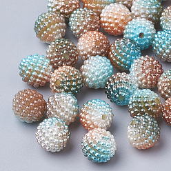 Camel Imitation Pearl Acrylic Beads, Berry Beads, Combined Beads, Rainbow Gradient Mermaid Pearl Beads, Round, Camel, 10mm, Hole: 1mm, about 200pcs/bag