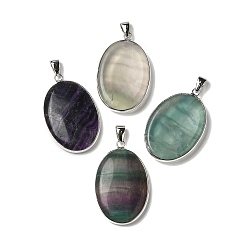 Fluorite Natural Fluorite Pendants, Oval Charms with Platinum Plated Metal Findings, 39.5x26x6mm, Hole: 7.6x4mm