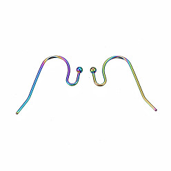 Rainbow Color 304 Stainless Steel Earring Hooks, Ear Wire, Rainbow Color, 20~21x15mm, Hole: 2mm, 21 Gauge, Pin: 0.7mm