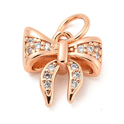 Розовое Золото Покрытие стойки латунь микропаве прозрачные подвески из кубического циркония, долговечный, с прыжковых колец, без свинца и без кадмия, бантом, розовое золото , 10.5x10x3.5 мм, отверстие : 3 мм