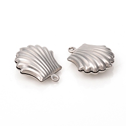 Stainless Steel Color 304 Stainless Steel Pendants, Hollow Scallop Shape, Stainless Steel Color, 19x16x6.5mm, Hole: 1mm