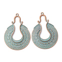 Fan Tibetan Style Alloy Pendants, Red Copper & Green Patina, Fan, 45.5x31.5x1.5mm, Hole: 1.6mm