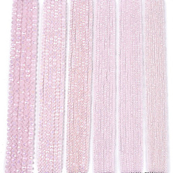 Neblige Rose Galvanisieren Glasperlen, imitatorische Jade Perlen, ab Farbe plattiert, facettiert, Rondell, neblige Rose, 4x3 mm, Bohrung: 0.8~1 mm, ca. 105~110 Stk. / Strang, 38~39 cm