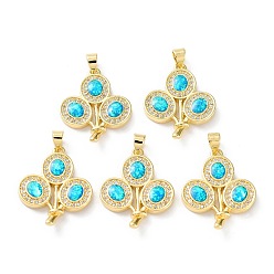 Cyan Rack Plating Brass Micro Pave Cubic Zirconia Pendants, Synthetic Opal Balloon Charms with Snap on Bail, Cadmium Free & Lead Free, Long-Lasting Plated, Real 18K Gold Plated, Cyan, 21.5x17x4mm, Hole: 5x3.2mm