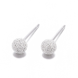 Silver Textured 925 Sterling Silver Ball Stud Earrings, Textured, Silver, 4mm, Pin: 0.7mm