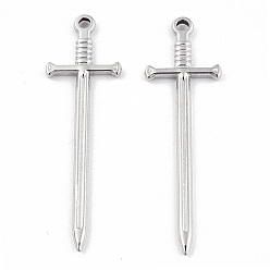 Stainless Steel Color 304 Stainless Steel Pendants, Sword Charm, Stainless Steel Color, 45x13.5x2mm, Hole: 1.8mm