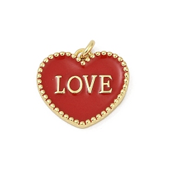 (123L) Белый крем непрозрачный блеск Латунь эмаль подвески, с целью перехода в кольце, реальный 18 k позолоченный, долговечный, без кадмия и без свинца, стойки покрытие, сердце со словом любовь очарование, огнеупорный кирпич, 18.5x20x2.5 мм, отверстие : 2.5 мм