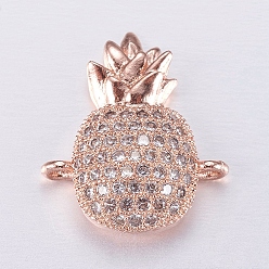 Rose Gold Brass Micro Pave Cubic Zirconia Links, Pineapple, Rose Gold, 16.5x14x4mm, Hole: 1mm