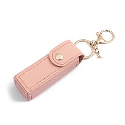 Pink PU Leather Lipstick Storage Bags, Portable Lip Balm Organizer Holder for Women Ladies, with Light Gold Tone Alloy Keychain, Pink, Bag: 9x2.5cm