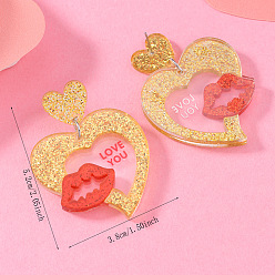 Lip Акриловые серьги-гвоздики в форме сердца на день святого валентина, платина, губа, 52x38 мм