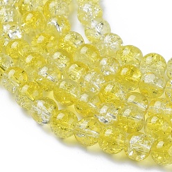 Yellow Baking Painted Crackle Glass Bead Strands, Two Tone, Round, Yellow, 8mm, Hole: 1.3~1.6mm, about 100pcs/strand, 31.4 inch