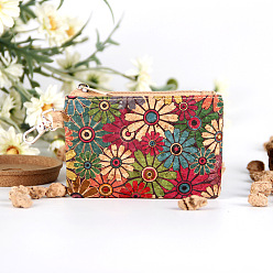 Flower Cork Zipper Wallets with Snap Clasp, Makeup Bags, Fashion Multi-Function Clutch Bags, Flower, 11x7.5x0.5cm
