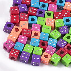 Mixed Color Plating Acrylic Beads, Metal Enlaced, Dice, Mixed Color, 6x6x6mm, Hole: 2.5mm, about 2100pcs/500g