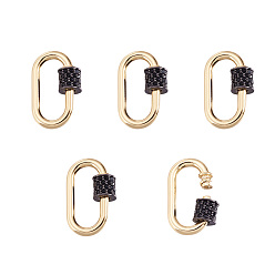 Gunmetal & Golden Brass Micro Pave Cubic Zirconia Screw Carabiner Lock Charms, for Necklaces Making, Oval, Gunmetal & Golden, 18.5x12x5.5mm, Screw: 5x5.5mm