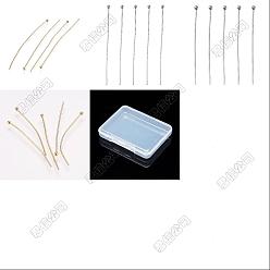 Real 24K Gold Plated & Stainless Steel Color 400pcs 4 styles 304 goupilles à tête sphérique en acier inoxydable, véritable 24 k plaqué or et couleur acier inoxydable, 50x0.6mm, Jauge 22, tête: 1.8 mm