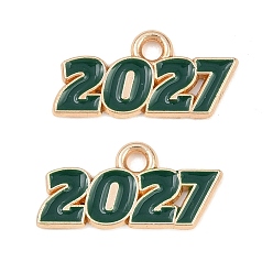 Зеленый Подвески из эмали и сплава, число 2027 прелести, золотые, зелёные, 9x18x1.5 мм, отверстие : 1.8 мм