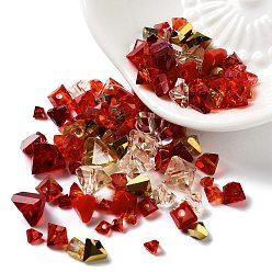 Dark Red Opaque & Transparent Glass Beads, Faceted Nuggets, Dark Red, 2~5x2.5~8x3~5mm, Hole: 1~1.4mm, about 10g/bag