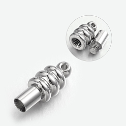 Stainless Steel Color 304 Stainless Steel Screw Clasps, Column, Stainless Steel Color, 16x6.5mm, Hole: 1.5mm