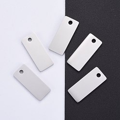 Stainless Steel Color 304 Stainless Steel Pendants, Manual Polishing, Blank Stamping Tags, Rectangle, Stainless Steel Color, 21x9x1.8mm, Hole: 1mm