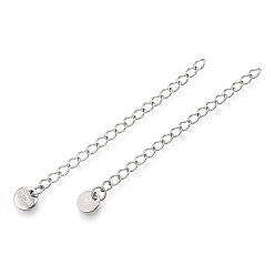 Stainless Steel Color 304 Stainless Steel Curb Chain Extender, End Chain with Flat Round Tab, Cadmium Free & Nickel Free & Lead Free, Stainless Steel Color, 61mm