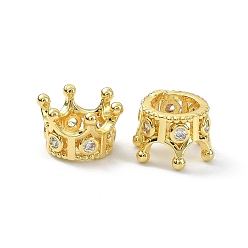 Real 18K Gold Plated Brass Rhinestone European Beads, Large Hole Beads, Crown, Real 18K Gold Plated, 7x10x11.5mm, Hole: 5.5mm