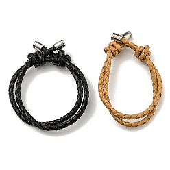 Mixed Color Adjustable Leather Cords Braided Double Layer Multi-strand Bracelets, with Alloy Cord Ends, Mixed Color, Inner Diameter: 2-1/2 inch(6.2cm)