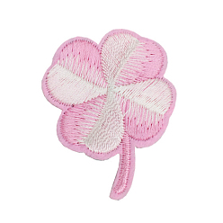 Pink Computerized Embroidery Cloth Iron On/Sew on Patches, Costume Accessories, Clover, Pink, 43x35mm
