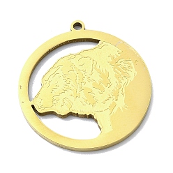 Золотой 201 подвески из нержавеющей стали, лазерная резка, плоский круглый с подвеской в виде медведя, золотые, 27x25x1 мм, отверстие : 1.5 мм