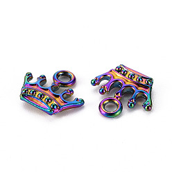 Rainbow Color Alloy Charms, Cadmium Free & Nickel Free & Lead Free, Crown, Rainbow Color, 13x13.5x3mm, Hole: 2mm