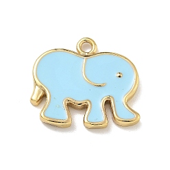 Светло-Голубой Подвески из латуни с эмалью в стойку, долговечный, без свинца и без кадмия, реальный 18 k позолоченный, очарование слона, Небесно-голубой, 16x18x2 мм, отверстие : 1.5 мм