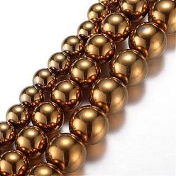 Golden Plated Electroplate Magnetic Synthetic Hematite Bead Strands, Grade A, Round, Golden Plated, 12mm, Hole: 1.2mm, about 35pcs/strand, 15.7 inch(40cm)