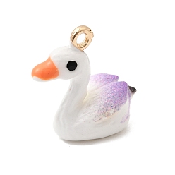 Фиолетовый Подвески из эмали и сплава, лебедь прелести, долговечный, золотые, фиолетовые, 16x13x8 мм, отверстие : 1.5 мм