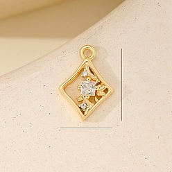 Rhombus Подвески из металла с микропаве из кубического циркония, золотые чары, ромб, 14x10 мм