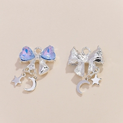 Светло-Голубой Серебряного сплава подвески, бантом прелести, Небесно-голубой, 16x14 мм, отверстие : 3 мм