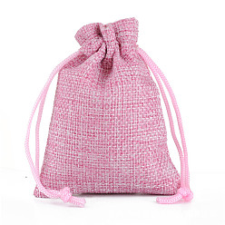 Flamingo Linenette Drawstring Bags, Rectangle, Flamingo, 14x10cm