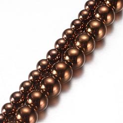 Copper Plated Electroplate Magnetic Synthetic Hematite Bead Strands, Grade A, Round, Copper Plated, 4mm, Hole: 0.8mm, about 100pcs/strand, 15.7 inch(40cm)