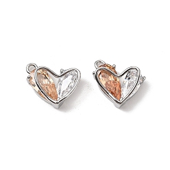 Седло Коричневый Латунные микро проложить кубического циркония подвески, сердце прелести, платина, седло коричневый, 13x9.5x5 мм, отверстие : 1.2 мм