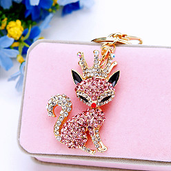 Full diamond crown fox pink Sparkling Diamond Fox Car Keychain Women's Bag Charm Metal Keyring Gift