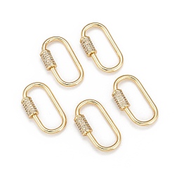 Real 18K Gold Plated Brass Micro Pave Cubic Zirconia Screw Carabiner Lock Charms, for Necklaces Making, Long-Lasting Plated, Oval, Clear, Real 18K Gold Plated, 29.5x15x2.2mm