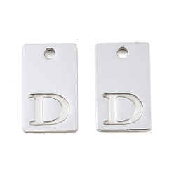 Letter D 304 Stainless Steel Pendants, Rectangle with Letter Charms, Stainless Steel Color, Letter D, 16x10x1.4mm, Hole: 1.8mm