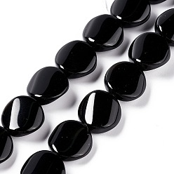 Black Stone Natural Black Stone Beads Strands, Twist Flat Round, 16x6~7mm, Hole: 1mm, about 25pcs/strand, 15.75''(40cm)