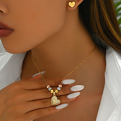 Настоящее золото 18K Модный 201 комплект из серег-гвоздиков и ожерелья в форме сердца из нержавеющей стали, простой и элегантный, реальный 18 k позолоченный