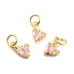 Бледно-Розовый Латунные микро проложить кубического циркония прелести, реальный 18 k позолоченный, без кадмия и без свинца, морковь, розовый жемчуг, 10x6x2.5 мм, отверстие : 3.8 мм