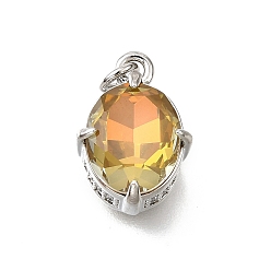 Платина Латунь стекло амулеты, овальные амулеты, с петлей для прыжковых колец, без свинца и без кадмия, стойки покрытие, прочное покрытие, граненые, платина, 14x10x7.5 мм, отверстие : 2 мм