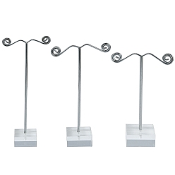 Clear 3Pcs T Bar Earring Organic Glass Displays Sets, Jewelry Display Rack, Jewelry Tree Stand, with Iron Finding, Platinum, Clear, 3x6.4x10~14cm