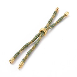 Dark Sea Green Nylon Cord Silder Bracelets, for Connector Charm Bracelet Making, with Rack Plating Golden Brass Findings, Long-Lasting Plated, Cadmium Free & Lead Free, Dark Sea Green, 8-5/8~9 inch(22~22.8cm), 0.3cm, Hole: 2.6mm
