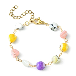Colorful Natural Shell Nugget Beaded Chains Kids Bracelets, 304 Stainless Steel Jewelry, Colorful, 5-1/2 inch(14.1cm)