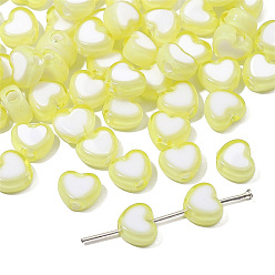 Light Yellow Acrylic Bicolor Heart Beads, for DIY Bracelet Necklace Handmade Jewelry Accessories, Light Yellow, 8x7mm, Hole: 2mm