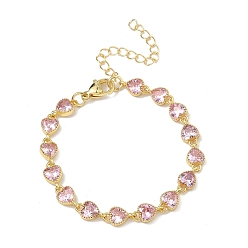 Бледно-Розовый Браслеты-цепочки из латуни в форме сердца, инкрустированные кубическим цирконием, для женщин., стойки покрытие, без кадмия и без свинца, долговечный, золотые, розовый жемчуг, 5.91 дюйм (15 см)