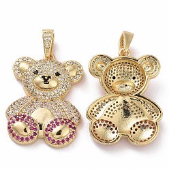 Clear Brass Micro Pave Cubic Zirconia Pendants, Bear Charms, Golden, Clear, 30x22.5x4mm, Hole: 5x7mm